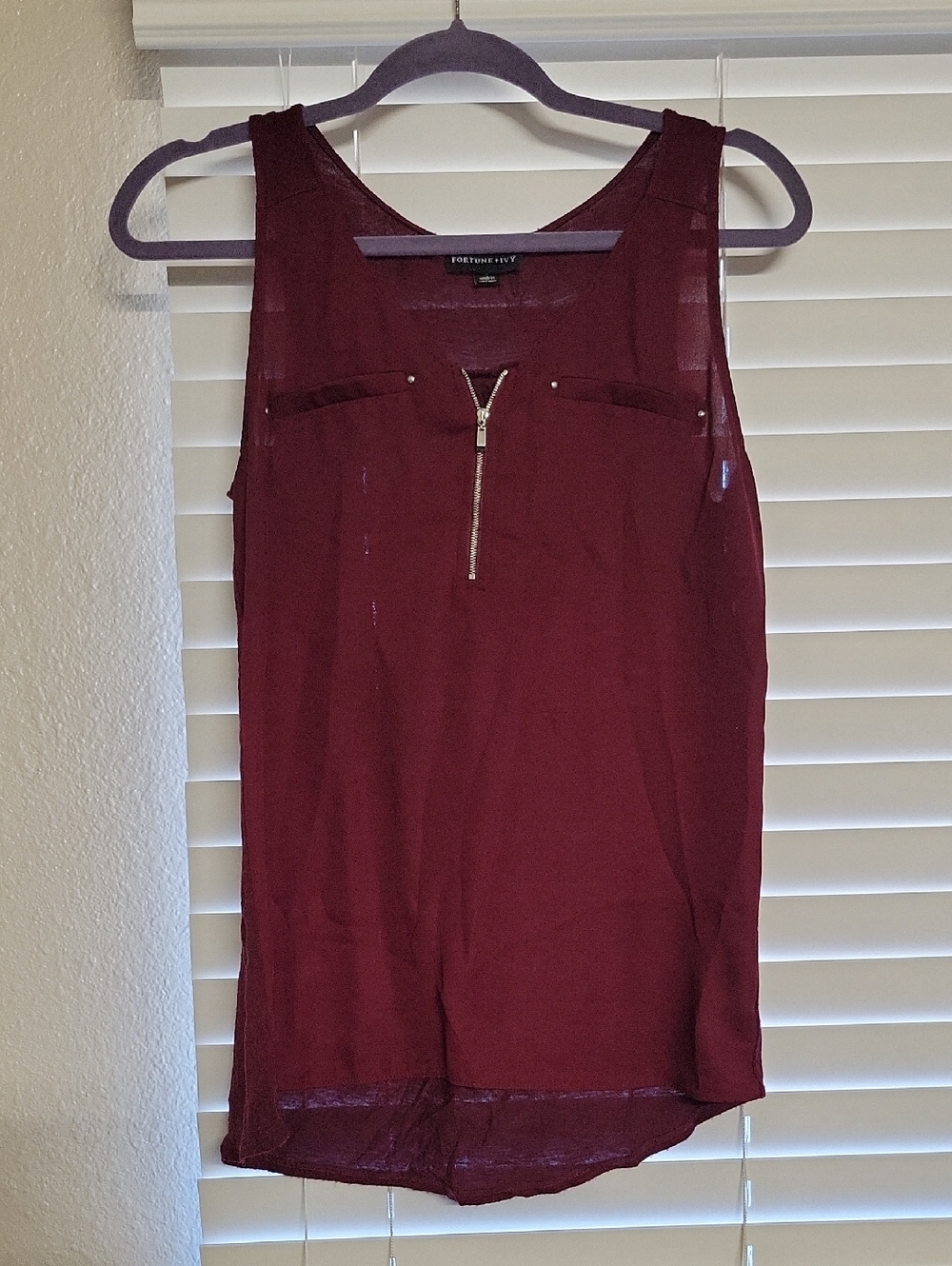 Maroon Sleeveless Zip-Front Tank Top by Forever 21